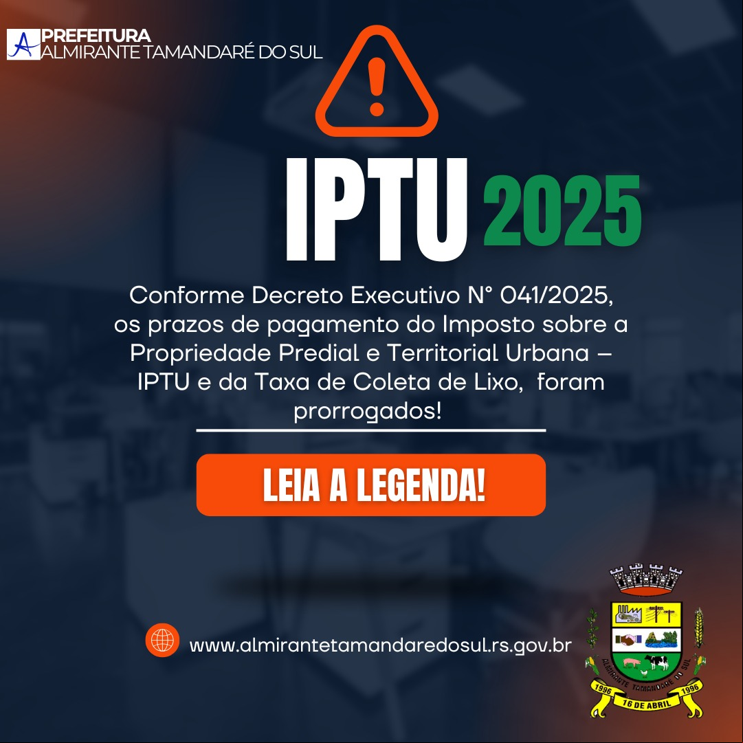 Capa Prorrogados os prazos para pagamento IPTU 2025 e da Taxa de Coleta de Lixo - Almirante Tamandaré do Sul